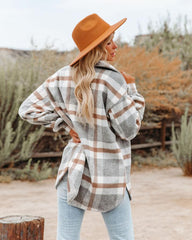 Women's Plaid Button Flannel Shirt Jacket