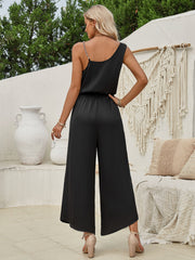 Solid Color Suspender Waist Wide Leg Jumpsuit