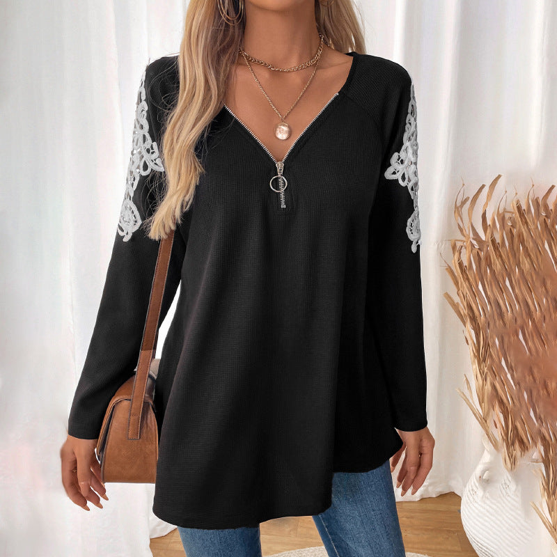 Lace Stitched Long-sleeved Top