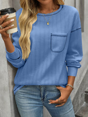 Women's Solid Color Crew Neck Pocket Casual Loose T-Shirt