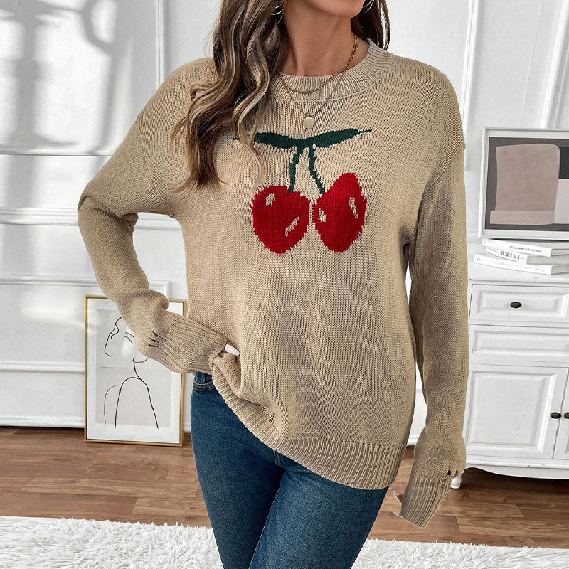 Crew Neck Cherry Pullover Valentine's Day Christmas Knitted Sweater