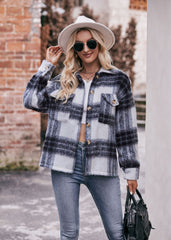 Women's Plaid Mohair Short Woolen Thick Coat