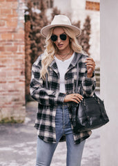 Women's Flannel Checked Jacket Hooded Casual Shirt