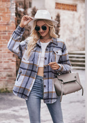 Women's Plaid Jacket Casual Loose Pocket Shirt