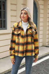 Lapel Plaid Long-sleeved Loose Woolen Jacket