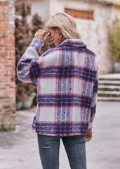 Women's Plaid Mohair Short Woolen Thick Coat