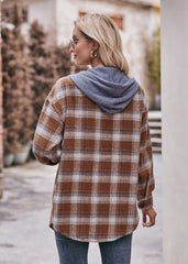 Women's Flannel Checked Jacket Hooded Casual Shirt