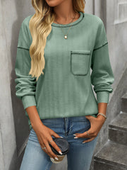 Women's Solid Color Crew Neck Pocket Casual Loose T-Shirt