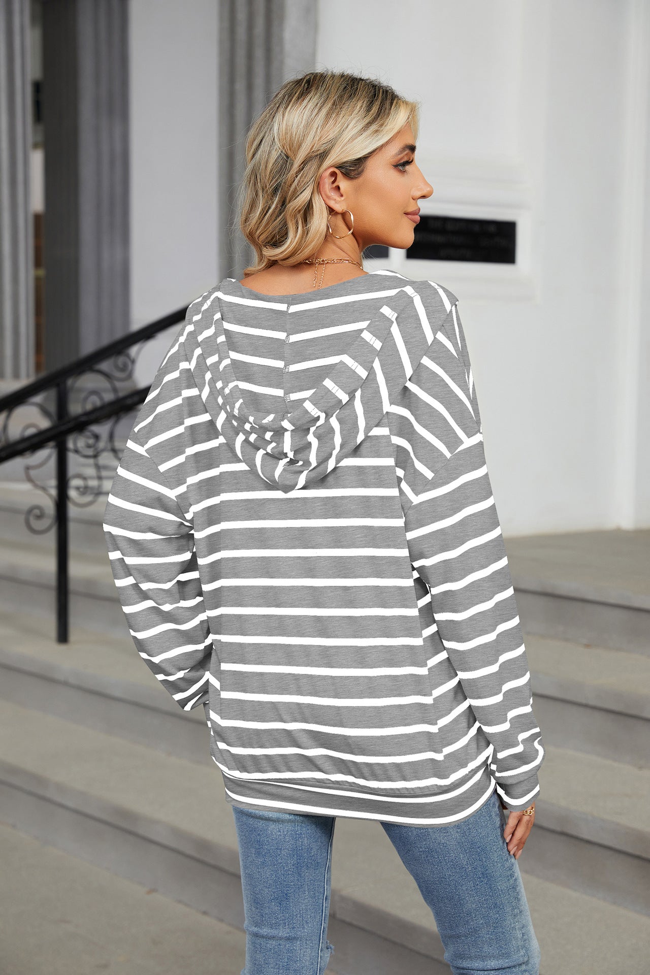 Crew Neck Hooded Long Sleeve Loose Sweater