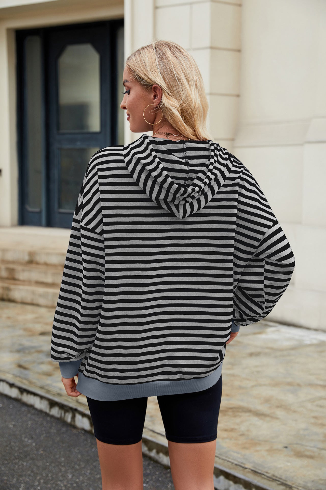 Striped Contrast Casual Hooded Loose Pocket Sweater