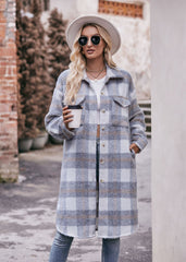 Women's Long Coat Mohair Plaid Jacket