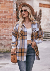 Women's Plaid Jacket Casual Loose Pocket Shirt