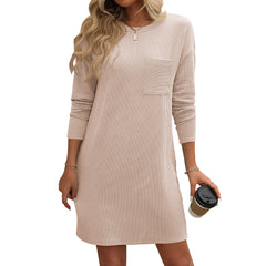 Casual Contrast Twist Strip Long Sleeve Pocket Dress