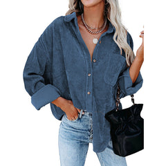 Women's Solid Color Loose Casual Corduroy Shirt