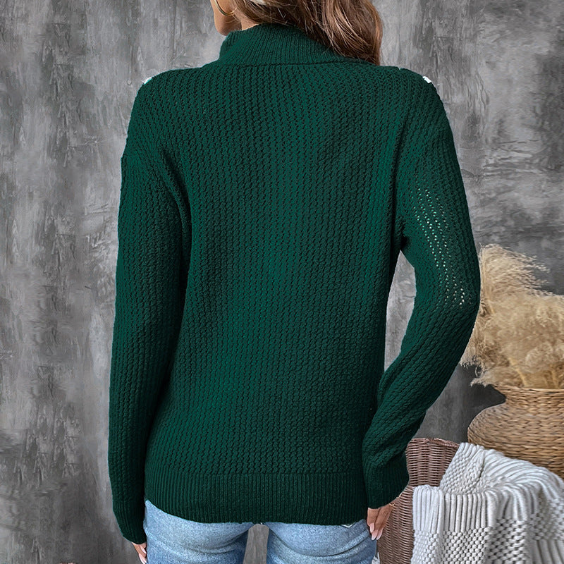 Contrasting Zipper Half-open Pullover Lapel Sweater