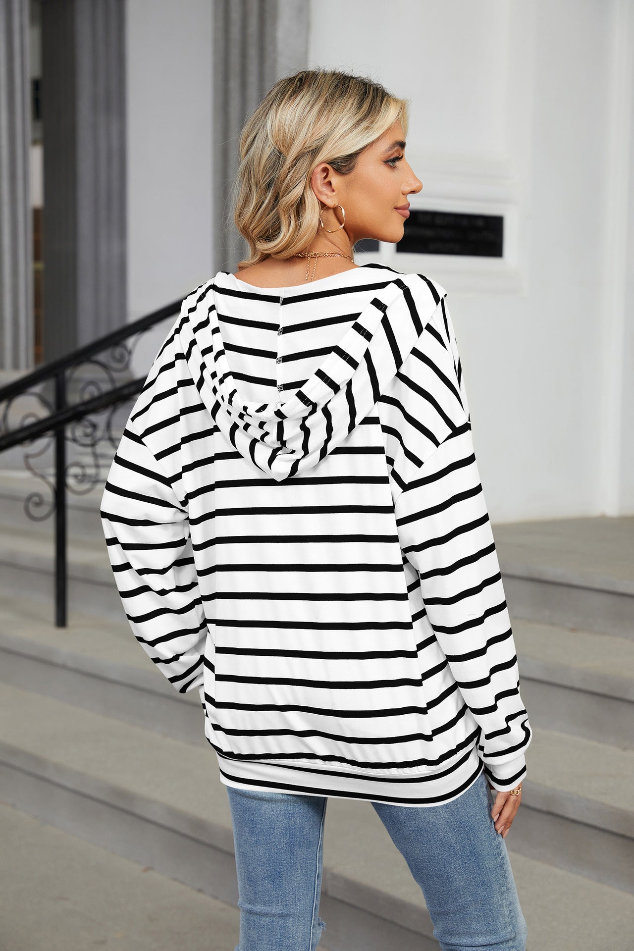 Crew Neck Hooded Long Sleeve Loose Sweater