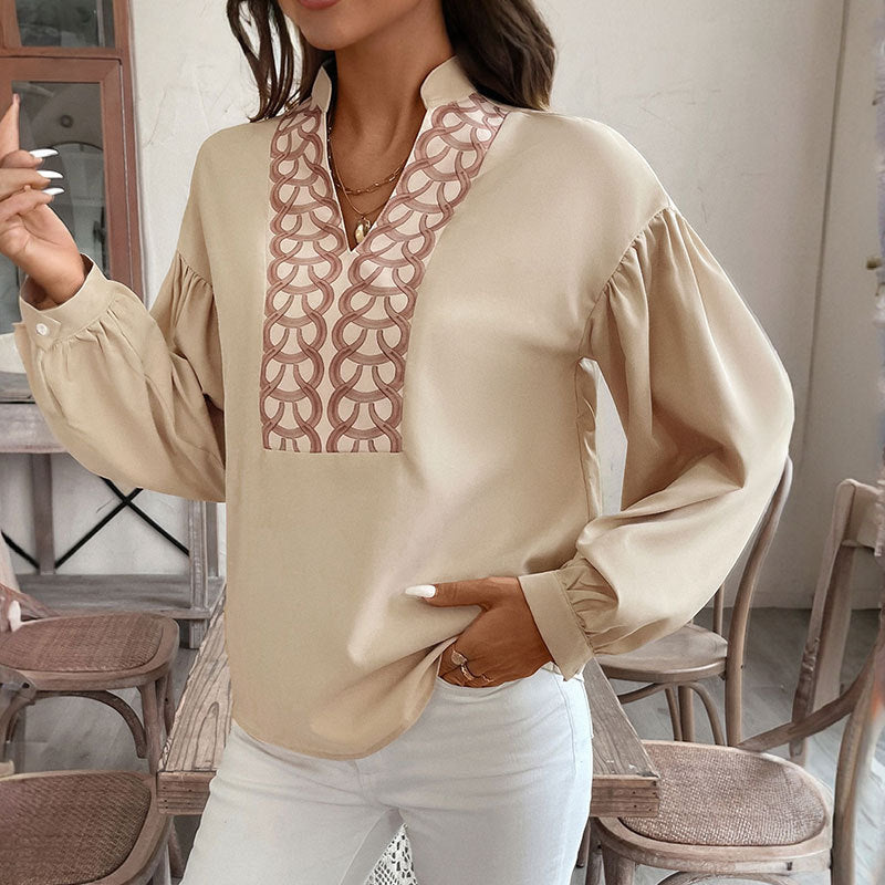 Boho Chic Stand Collar Blouse Long Sleeve Ethnic Style Shirt Top