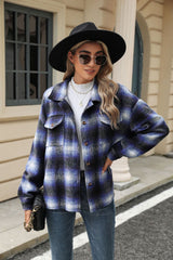 Lapel Plaid Long-sleeved Loose Woolen Jacket