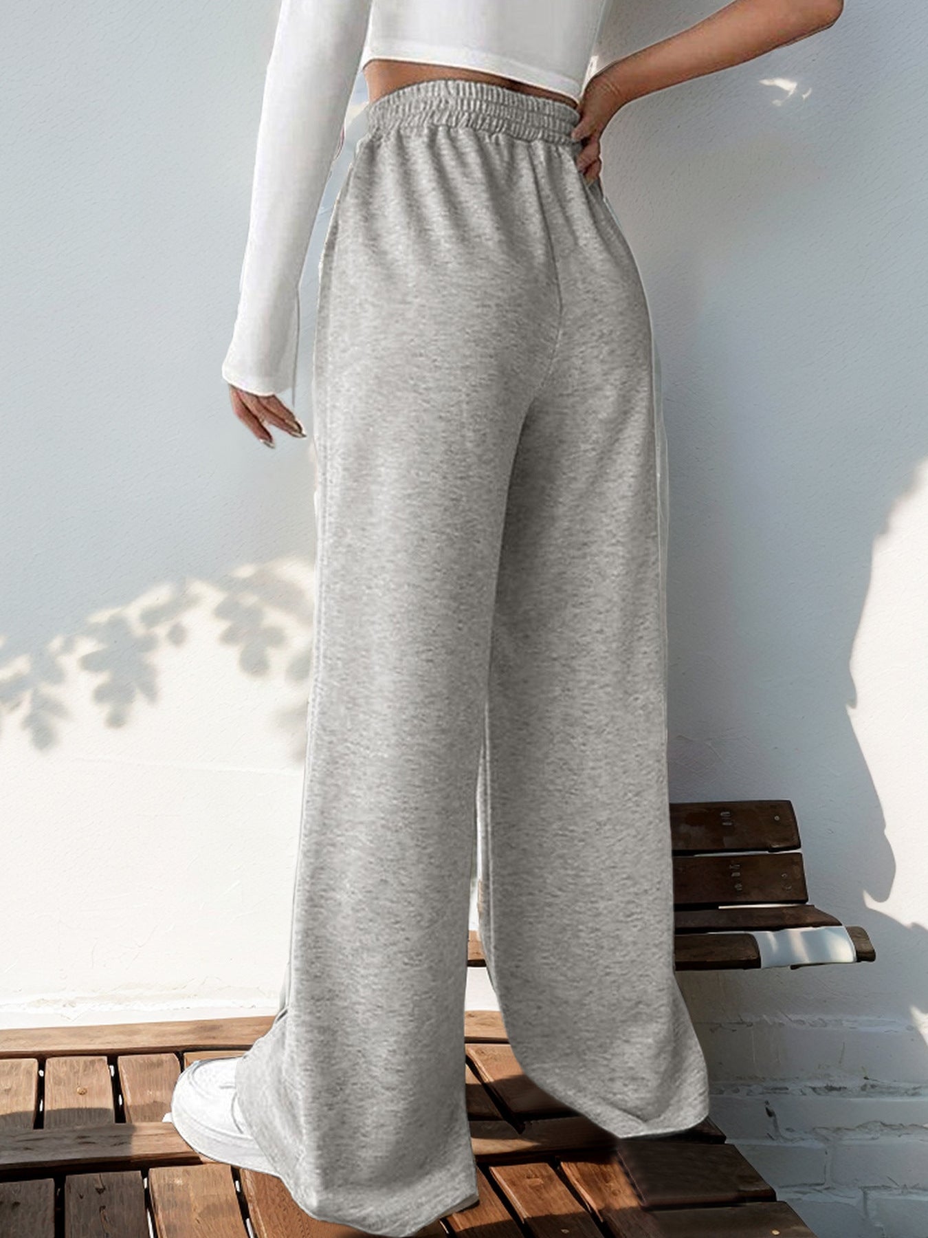 Casual Elastic V-shaped High-waisted Splicing Wide-leg Pants