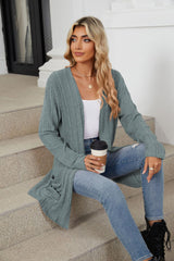 Solid Color Pit Strip Abraded Pocket Cardigan Long-sleeved Jacket