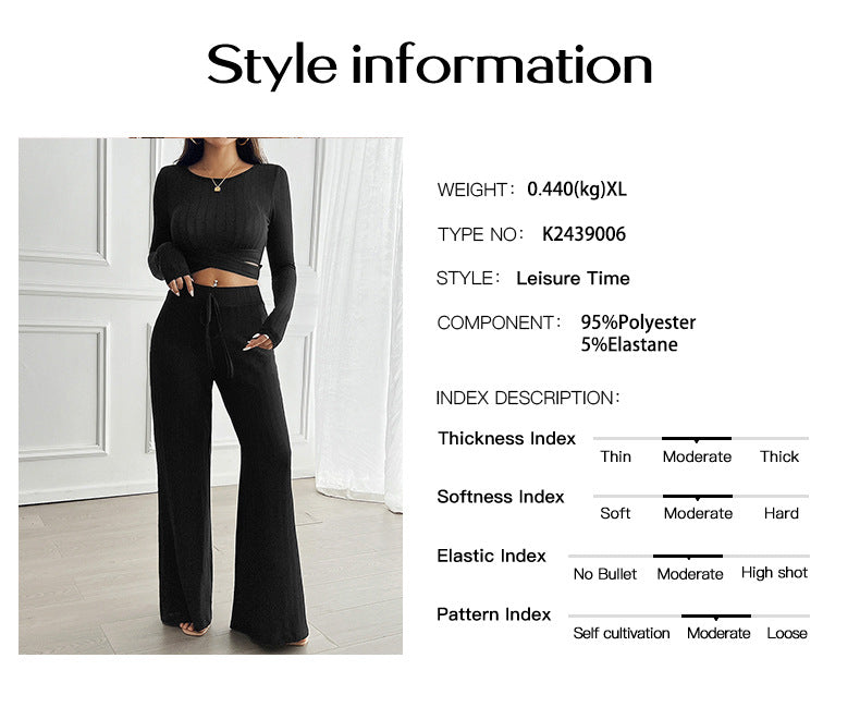 Pants Slim Fit Crop Top Women's 2-Piece Set