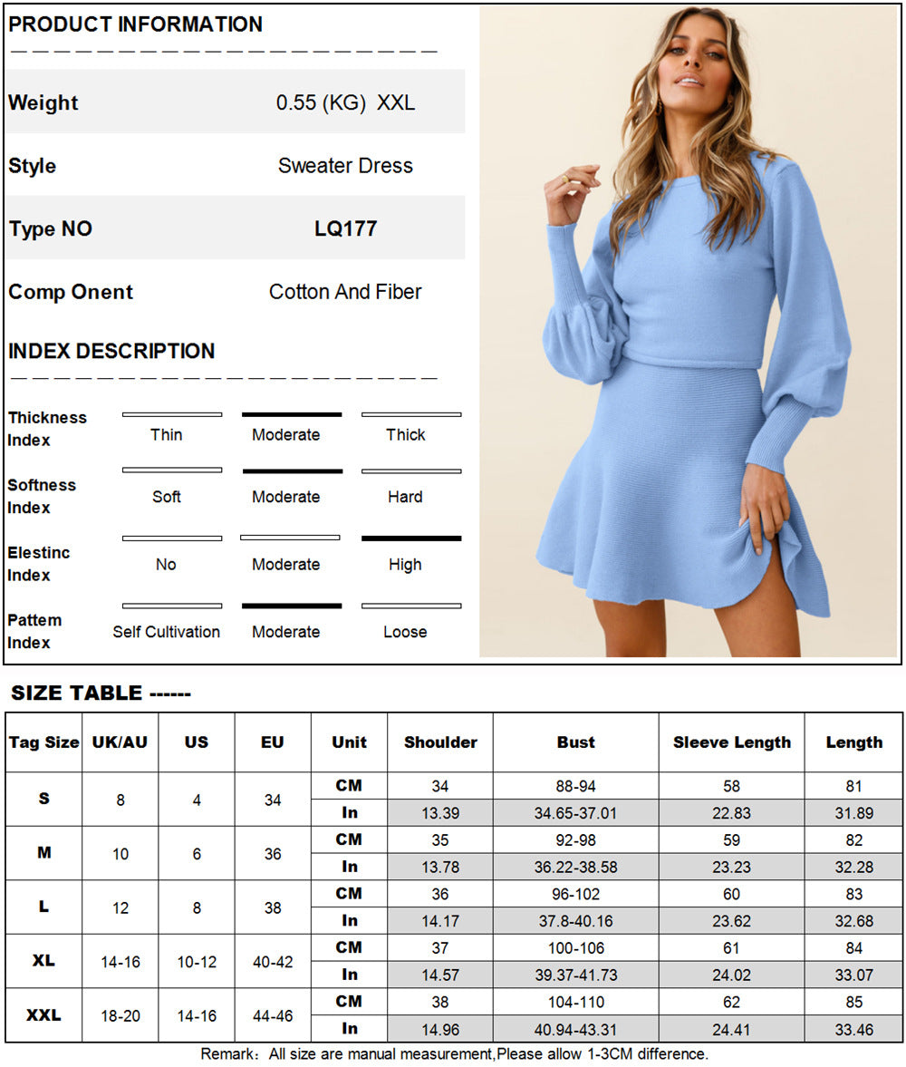 Knit Sweater Dress with Pockets Round Neck Long Sleeve Dresses