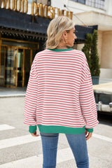 Striped Crew Neck Contrast Color Loose Long Sleeve Sweater