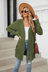 Solid Color Pit Strip Abraded Pocket Cardigan Long-sleeved Jacket