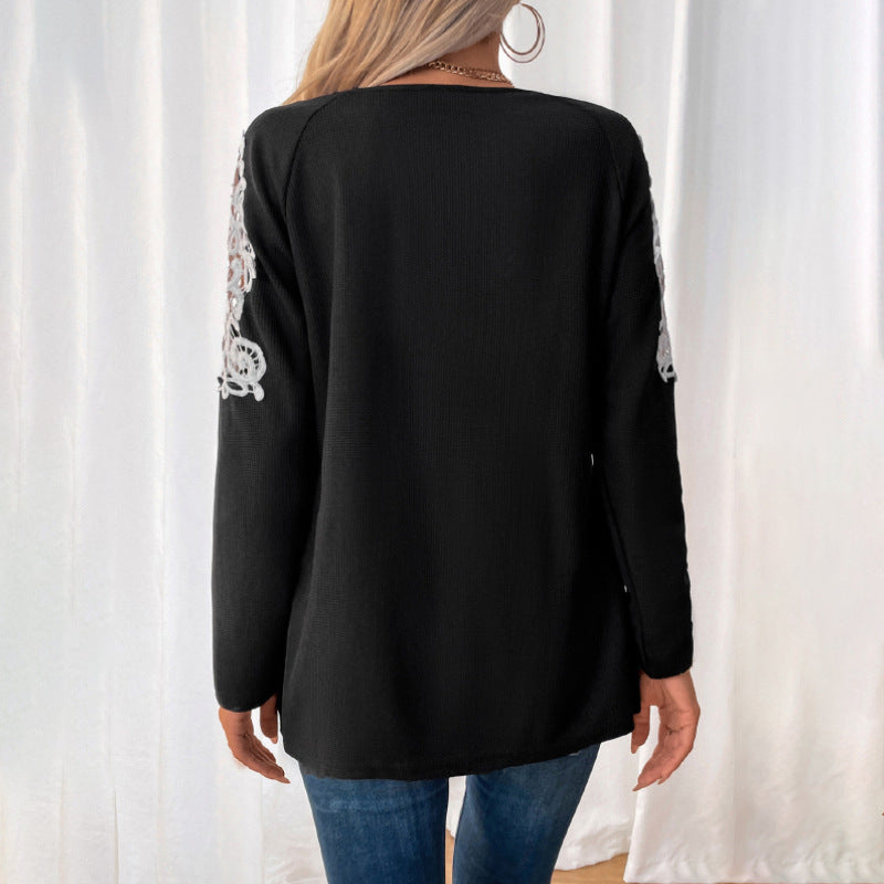 Lace Stitched Long-sleeved Top