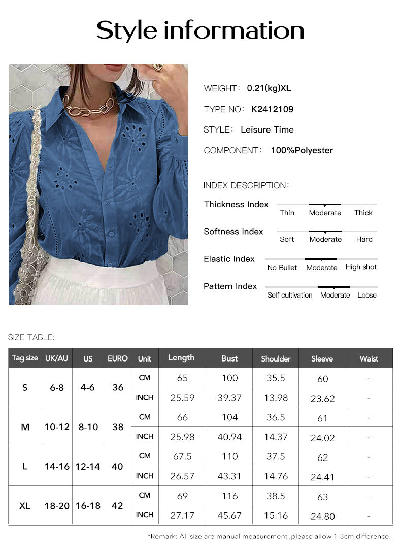 Women's Casual Loose Hollow Bubble Sleeve Cardigan Top