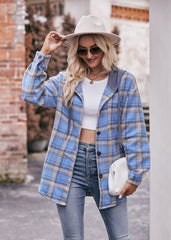 Women's Flannel Checked Jacket Hooded Casual Shirt