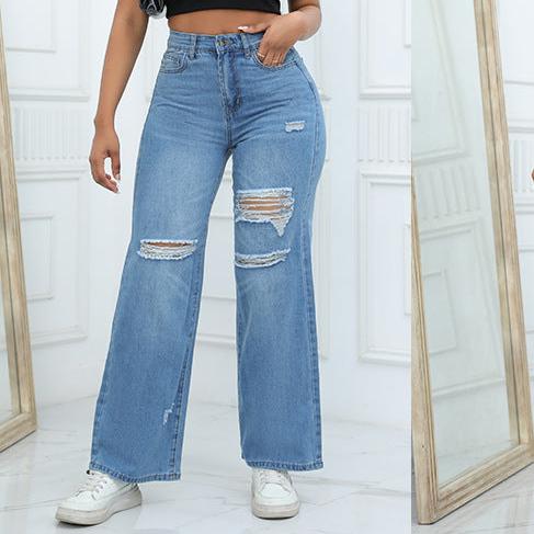 Women's Ripped Wide Leg Pants Jeans