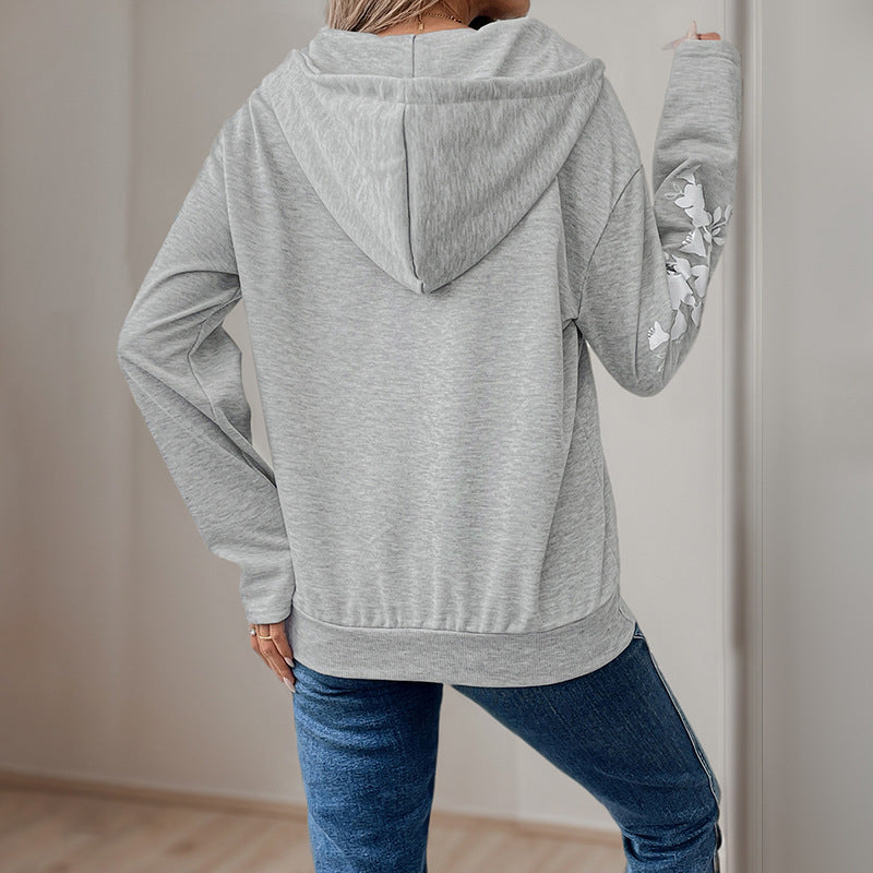 Solid Hooded Sweater Printed Long Sleeve Thin Pullover