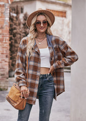 Women's Flannel Checked Jacket Hooded Casual Shirt