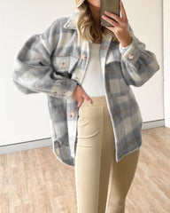 Women's Plaid Mohair Coat Woolen Thick Coat