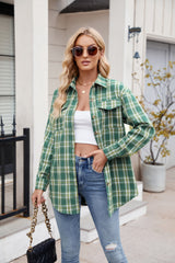 Women's  New Casual Fashion Loose Plaid Pocket Shirt