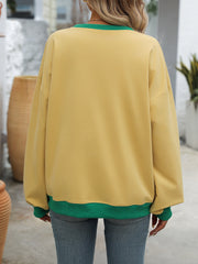 Solid Color Round Neck Fork Loose Sweatshirt Sweater