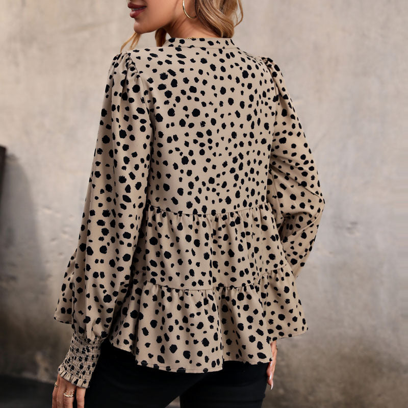 Long Sleeve Leopard Print Shirt Women's