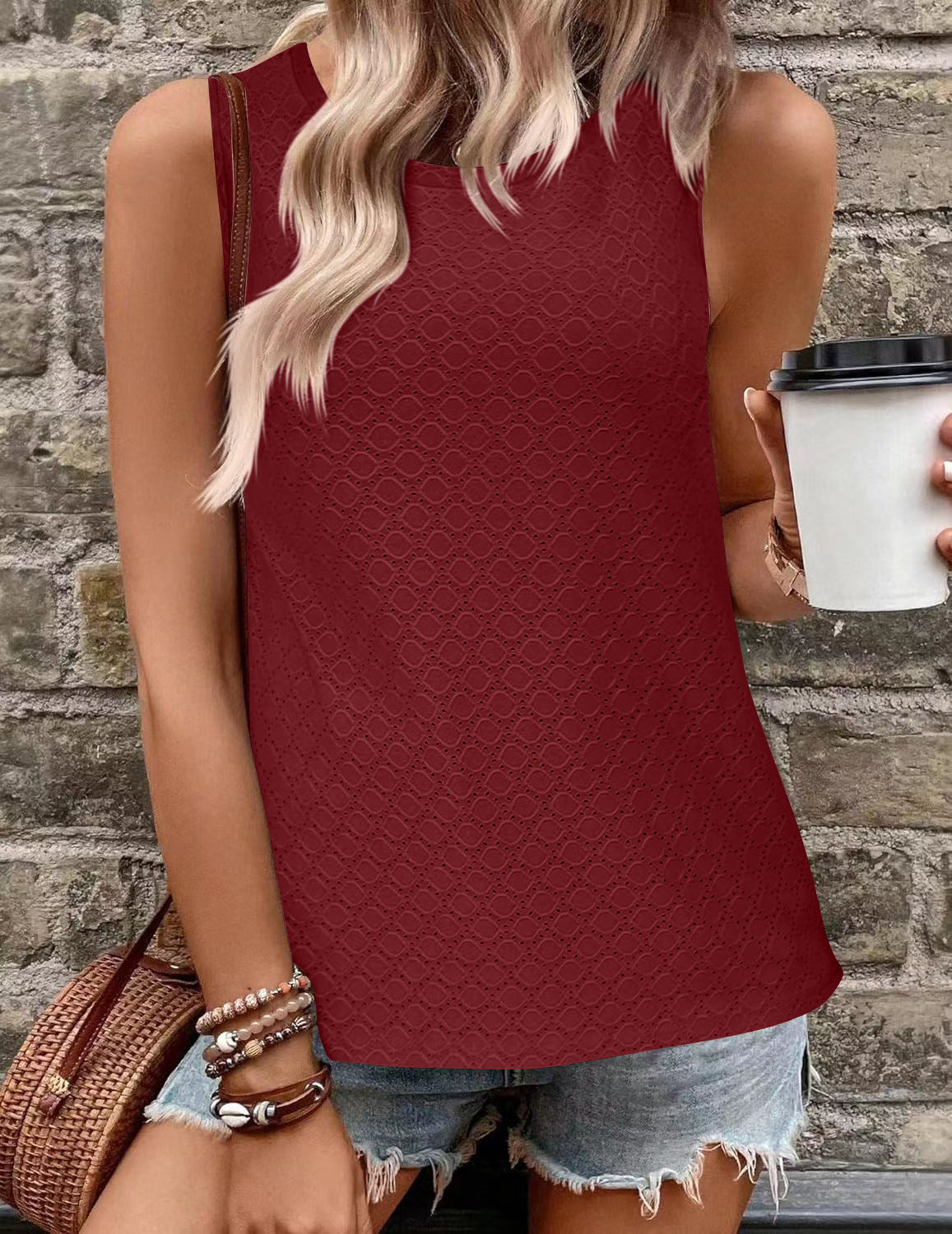 Women's Round Neck Printed Vest T-shirt Top