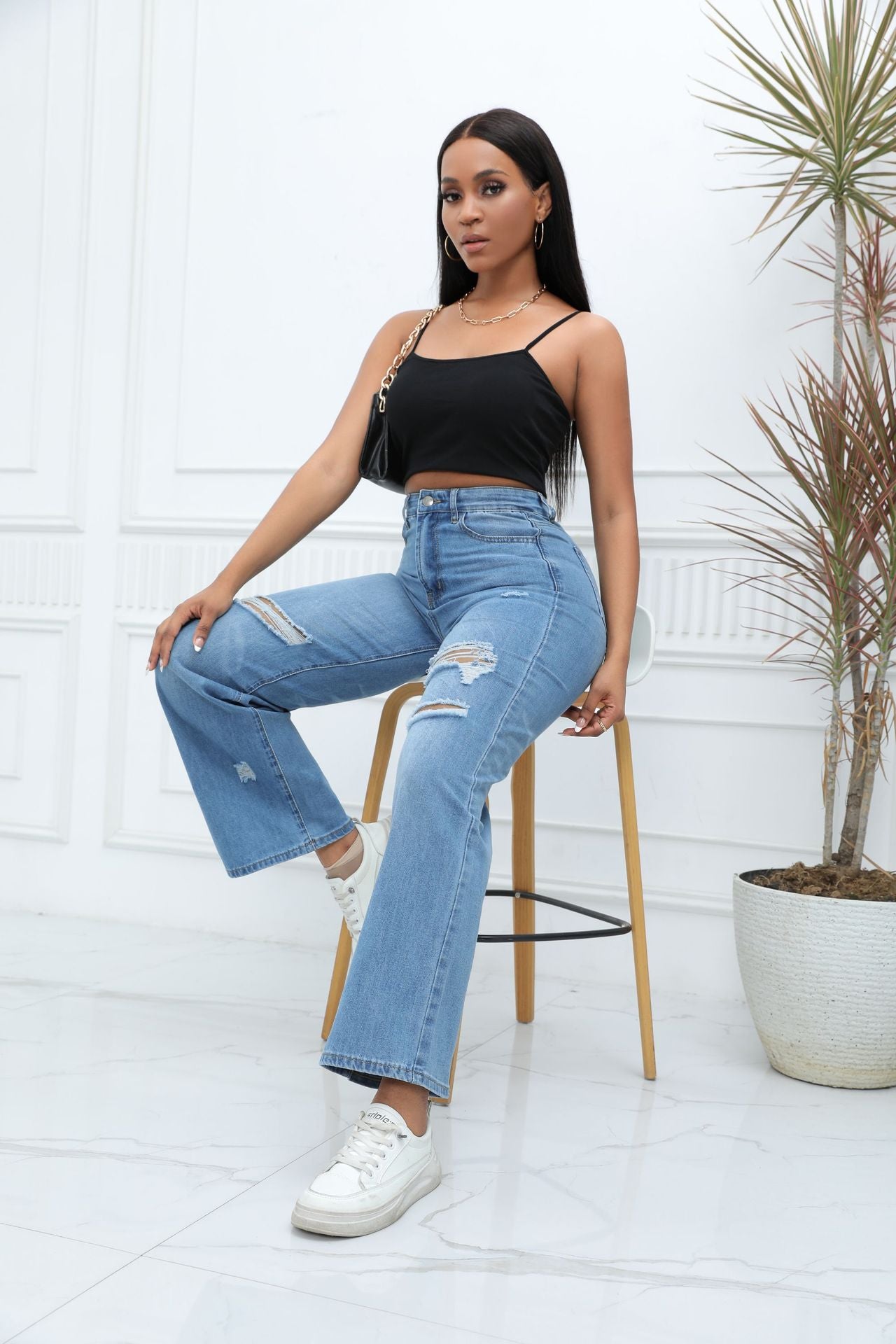 Women's Ripped Wide Leg Pants Jeans