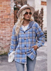 Women's Flannel Checked Jacket Hooded Casual Shirt