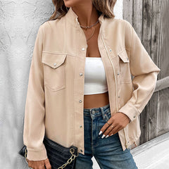 Women's Stand-up Collar Solid Color Jacket