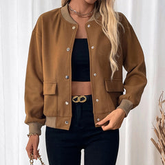 Stand-up Collar Jacket Cardigan Women's Pocket Coat