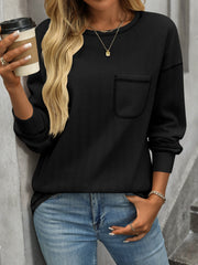 Women's Solid Color Crew Neck Pocket Casual Loose T-Shirt