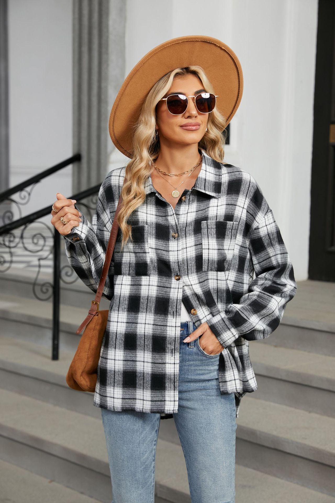 Long Sleeve Pocket Button Plaid Shirt