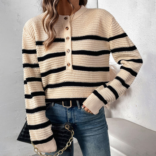 Button-detachable Striped Lazy Loose Sweater