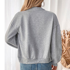 Women's Short Cardigan Zipper Sweater Solid Color Jacket