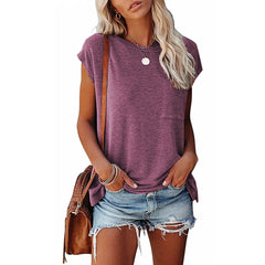 Short Cap Sleeve Shirts Solid Loose Fit  Tops