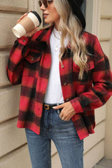 Lapel Plaid Long-sleeved Loose Woolen Jacket