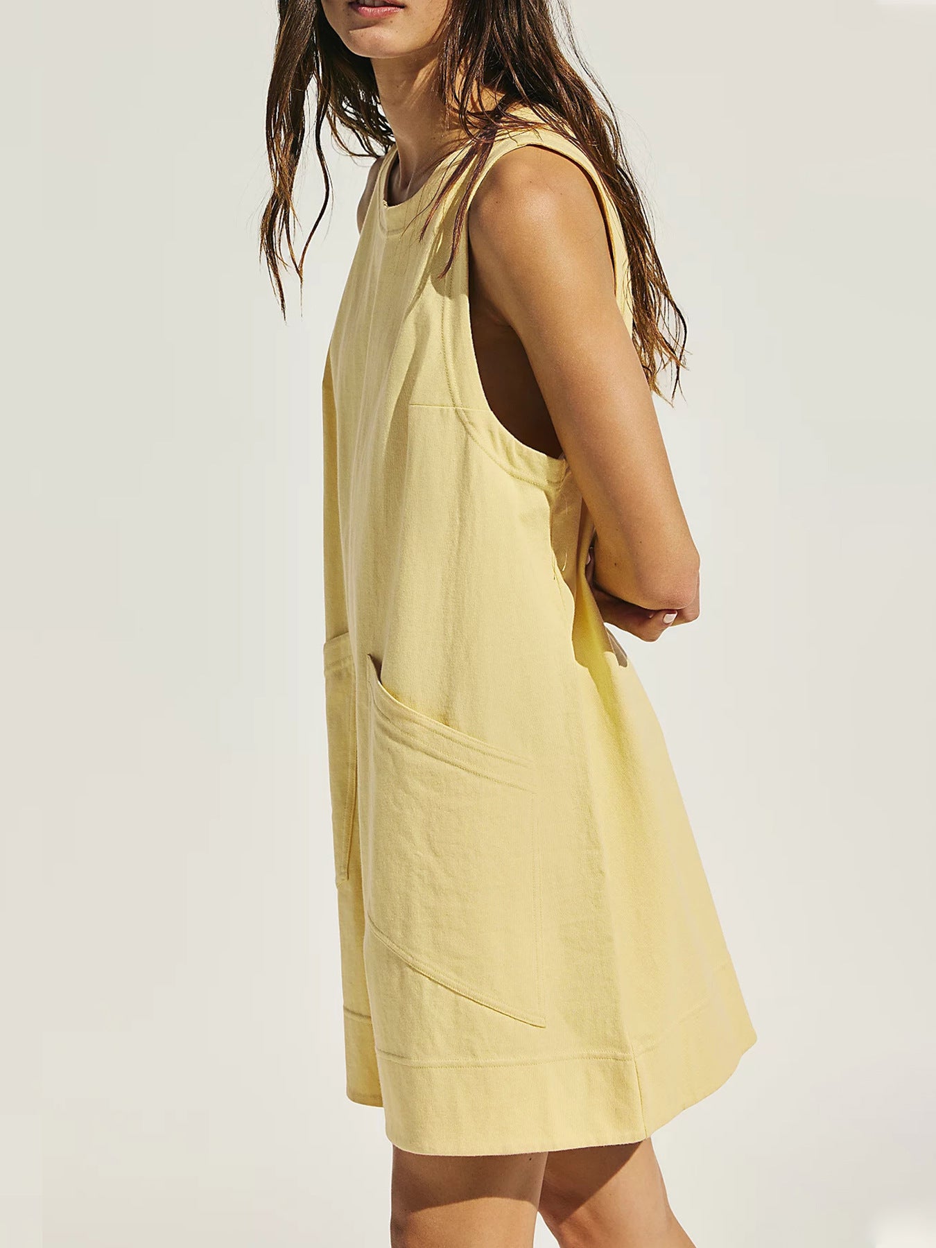 Loose Onesie Shorts Solid Color Cotton and Linen Vest